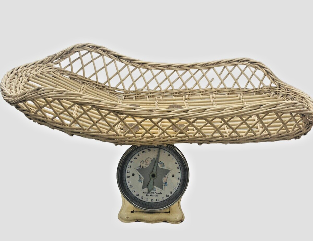 Antique MIDWIFE Infant Baby Scale Wicker Metal Shabby Chic Nursery